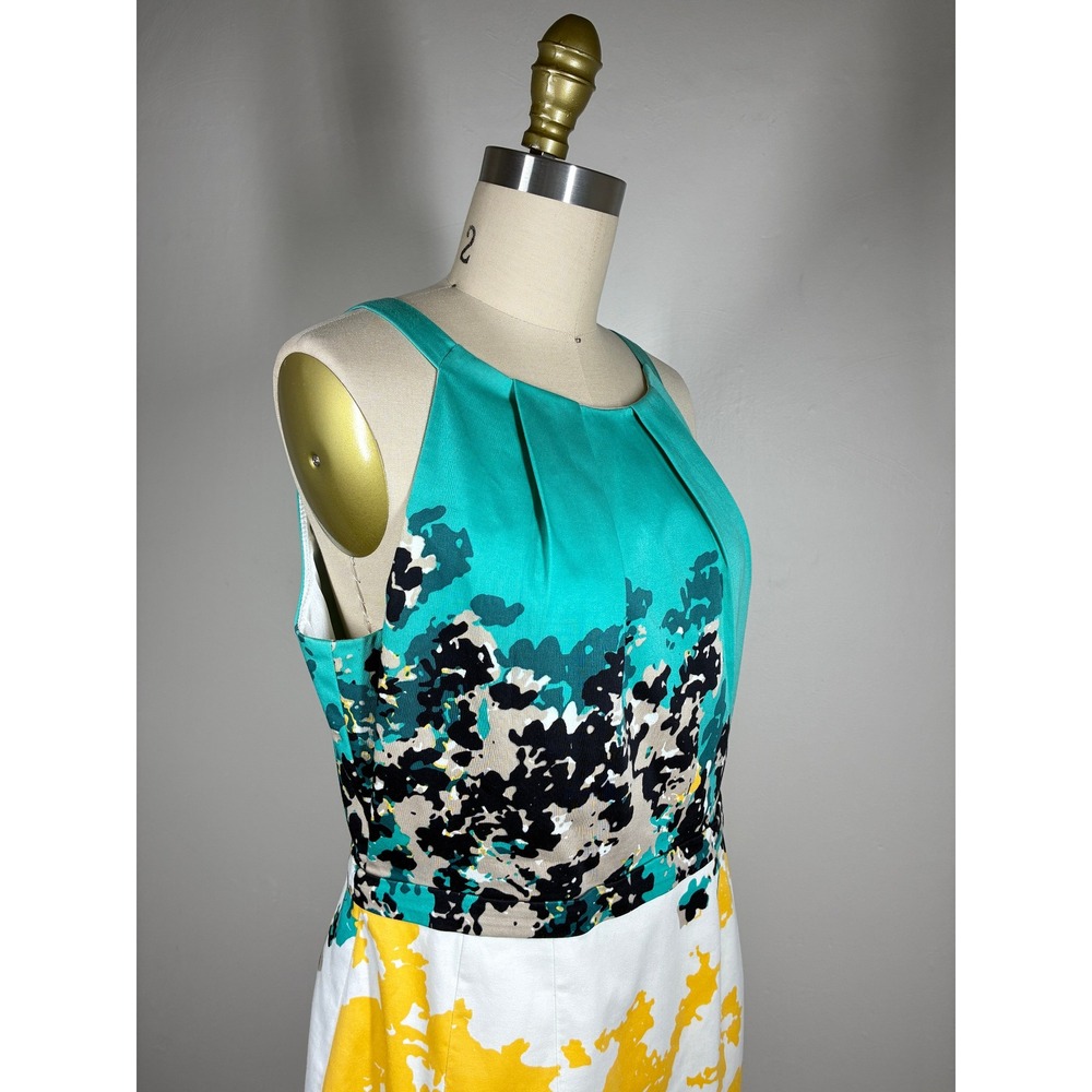 Tahari Sheath Dress 8‎ Abstract Floral Colorful Turquoise Yellow Knee Length - Picture 5 of 13